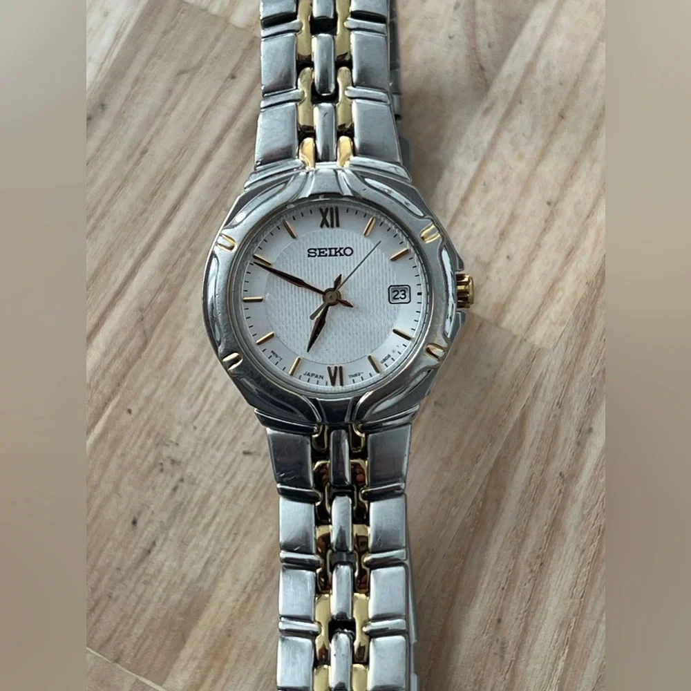 Seiko Ladies Watch Two-Tone Bracelet White Dial Date Window